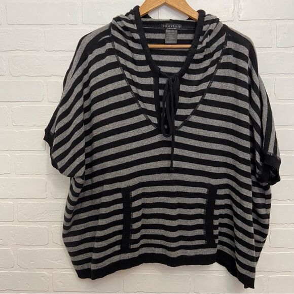 CHIARAMENTE italian wool oversized poncho hood sweater black grey small medium - Picture 2 of 14